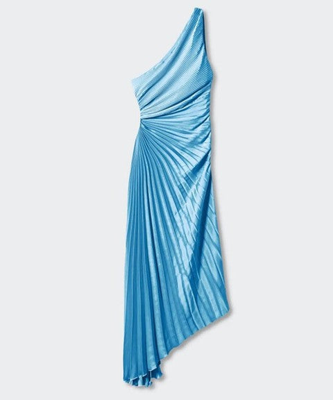 Delfina Geplooide Maxi-Jurk Dames – Elegante One-Shoulder Jurk met Schuine Kraag