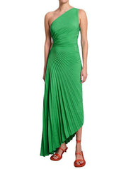 Delfina Geplooide Maxi-Jurk Dames – Elegante One-Shoulder Jurk met Schuine Kraag