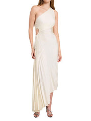 Delfina Geplooide Maxi-Jurk Dames – Elegante One-Shoulder Jurk met Schuine Kraag
