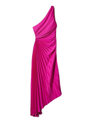 Delfina Geplooide Maxi-Jurk Dames – Elegante One-Shoulder Jurk met Schuine Kraag