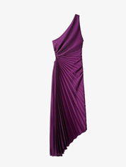 Delfina Geplooide Maxi-Jurk Dames – Elegante One-Shoulder Jurk met Schuine Kraag
