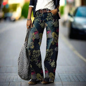 Dames Alistra jeans – rechte broek met bloemenprint en losse pasvorm