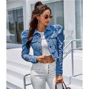 Cropped Spijkerjack – Trendy Denim Jacket met Pofmouwen en Getailleerde Pasvorm