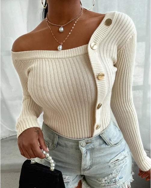 Strapless Gebreide Trui Dames – Stijlvolle Bandeau Sweater met Comfortabele Pasvorm