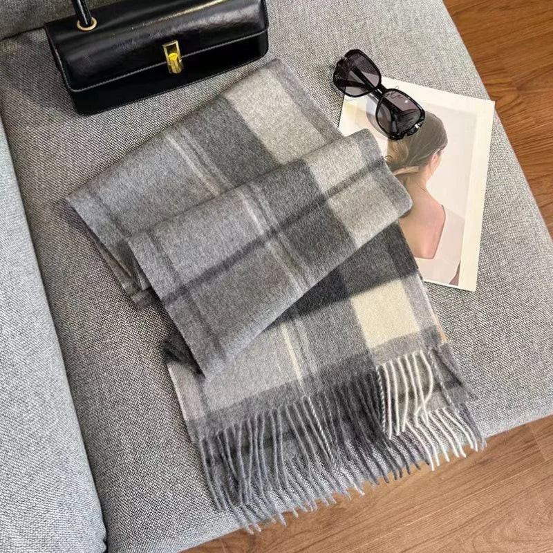 Luxe wollen sjaal dames – warme dambord wintersjaal van 100% wol