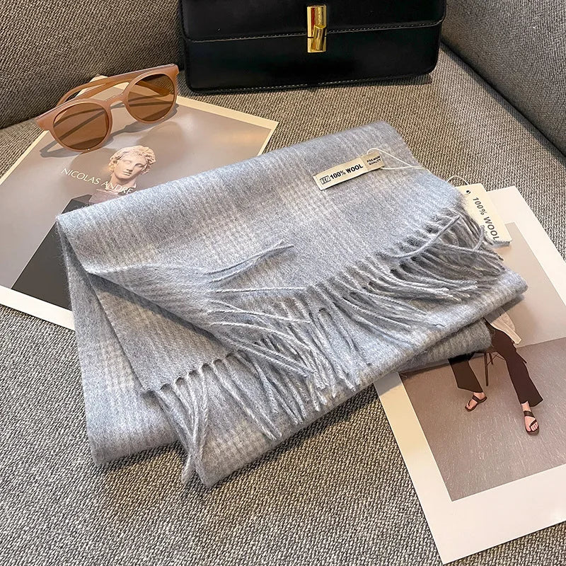 Luxe wollen sjaal dames – warme dambord wintersjaal van 100% wol