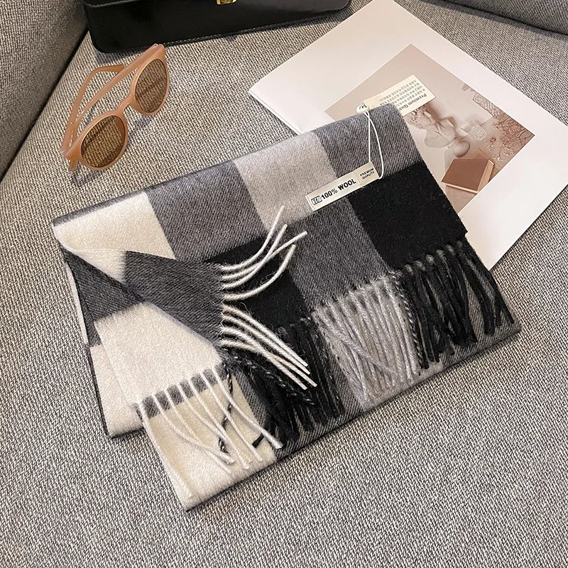 Luxe wollen sjaal dames – warme dambord wintersjaal van 100% wol