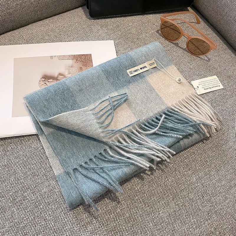 Luxe wollen sjaal dames – warme dambord wintersjaal van 100% wol