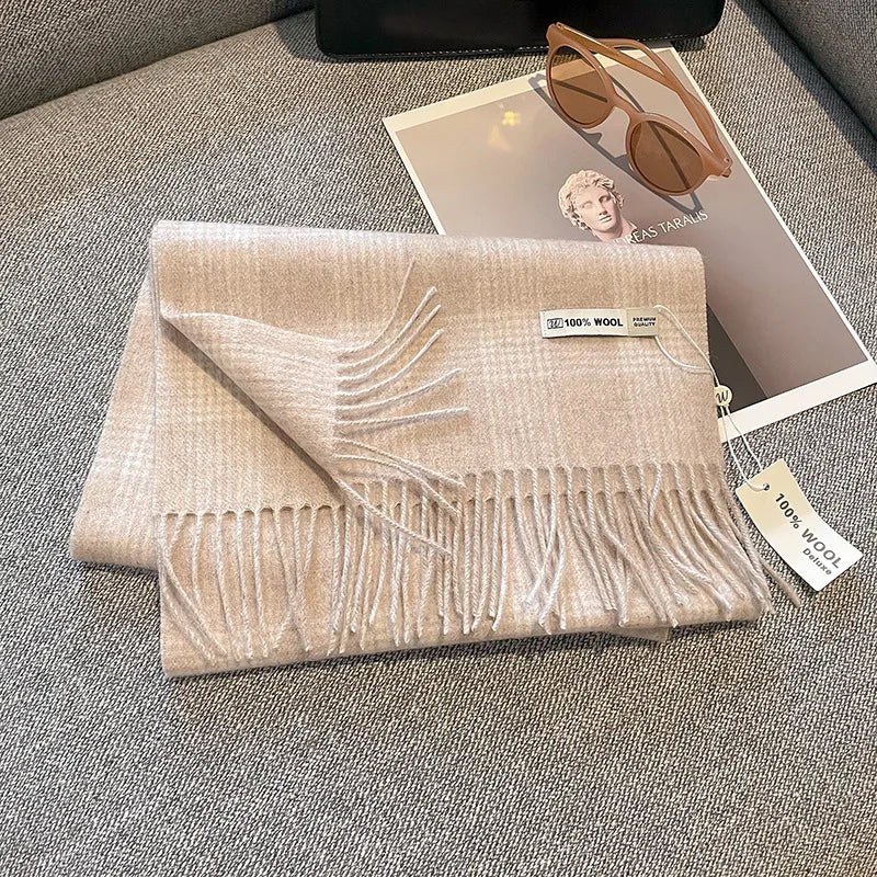 Luxe wollen sjaal dames – warme dambord wintersjaal van 100% wol