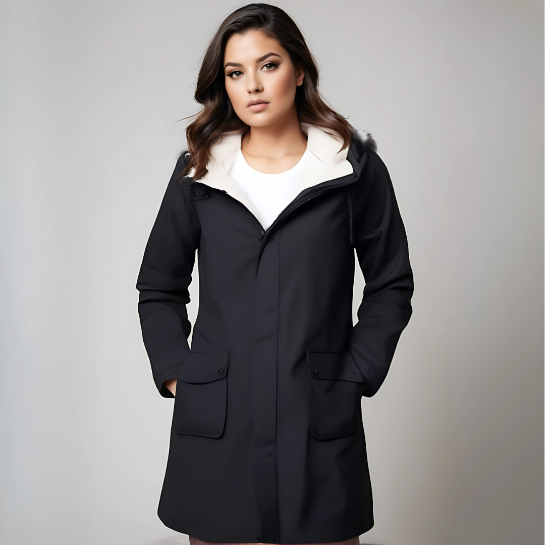 Waterdichte dames jas met capuchon en fleece voering – comfortabele regenjas voor dagelijks gebruik