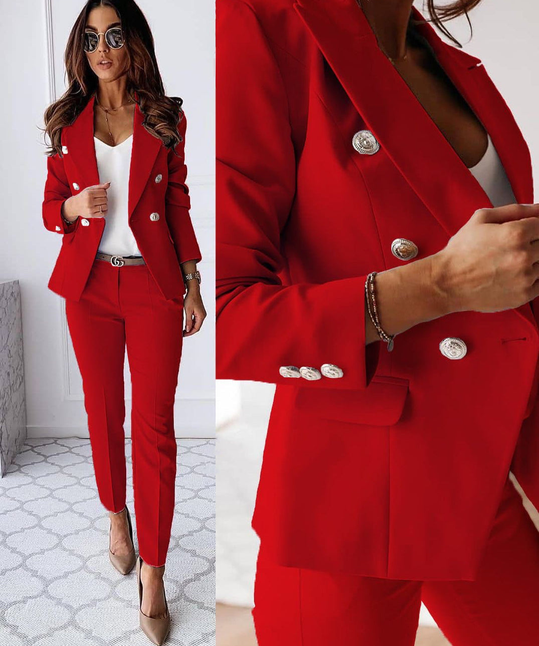 Stijlvolle Jas en Broek Set voor Dames – Elegante Co-ord Colbert & Pantalon