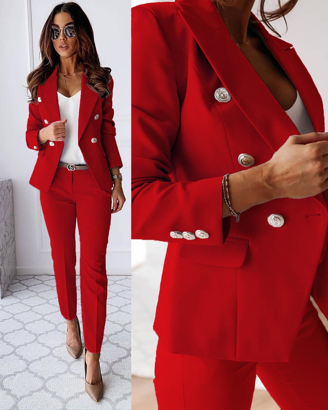 Stijlvolle Jas en Broek Set voor Dames – Elegante Co-ord Colbert & Pantalon