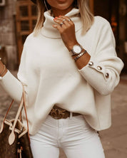 Joanna Turtleneck Damestrui – Warme Coltrui met Zilverkleurige Knopen