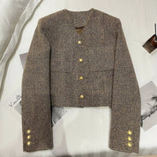 Cropped dames jasje – korte jas zonder kraag met gouden knopen