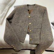 Cropped dames jasje – korte jas zonder kraag met gouden knopen