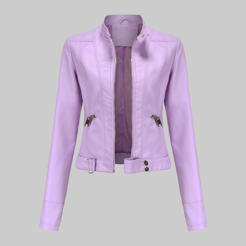 Dames leren jas – elegant leren jack met ritssluiting en opstaande kraag