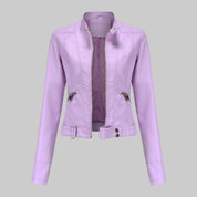 Dames leren jas – elegant leren jack met ritssluiting en opstaande kraag