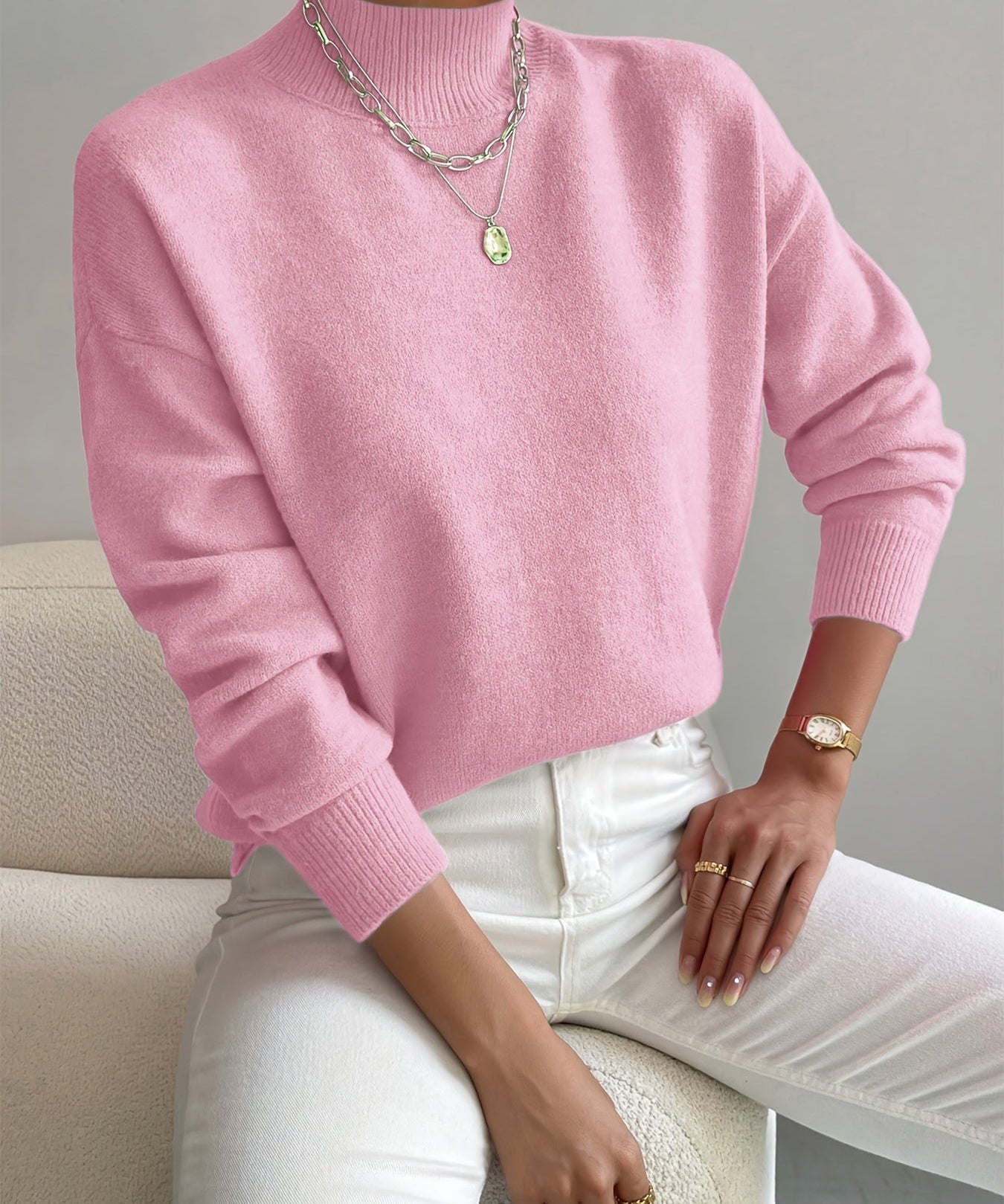 Gebreide damestrui met hoge kraag – zachte warme trui voor de winter