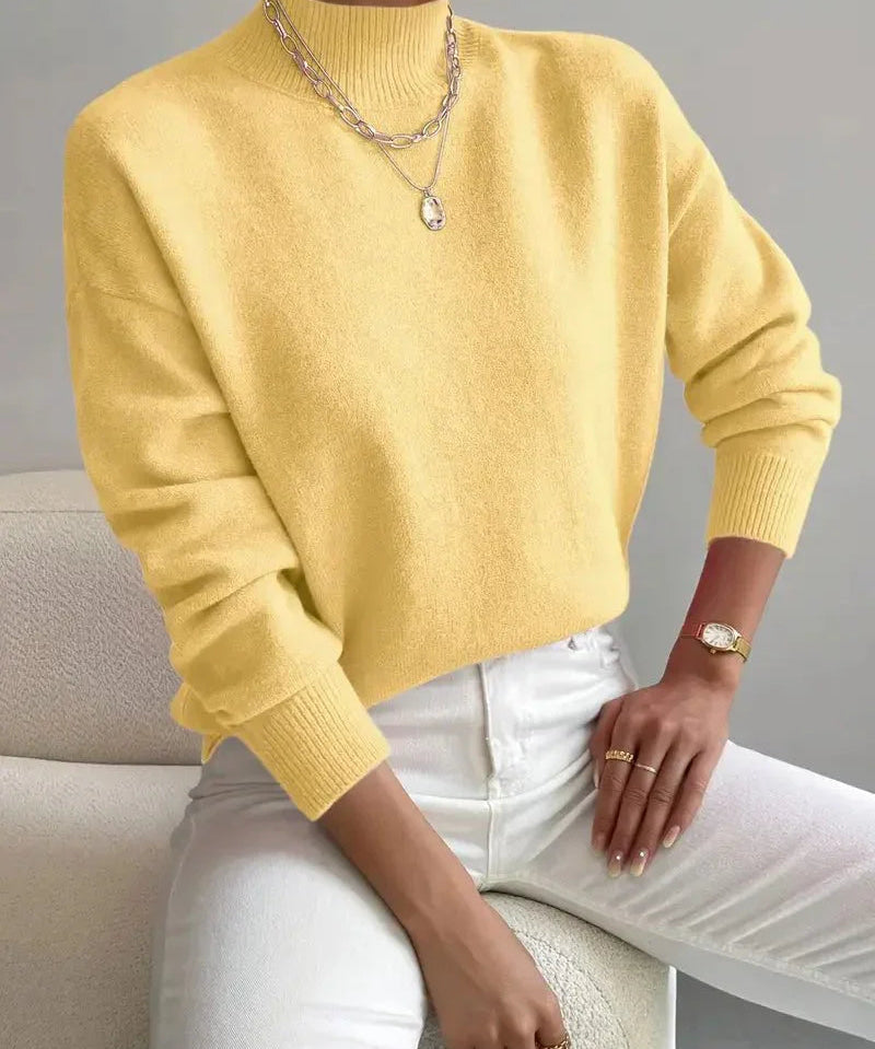 Gebreide damestrui met hoge kraag – zachte warme trui voor de winter