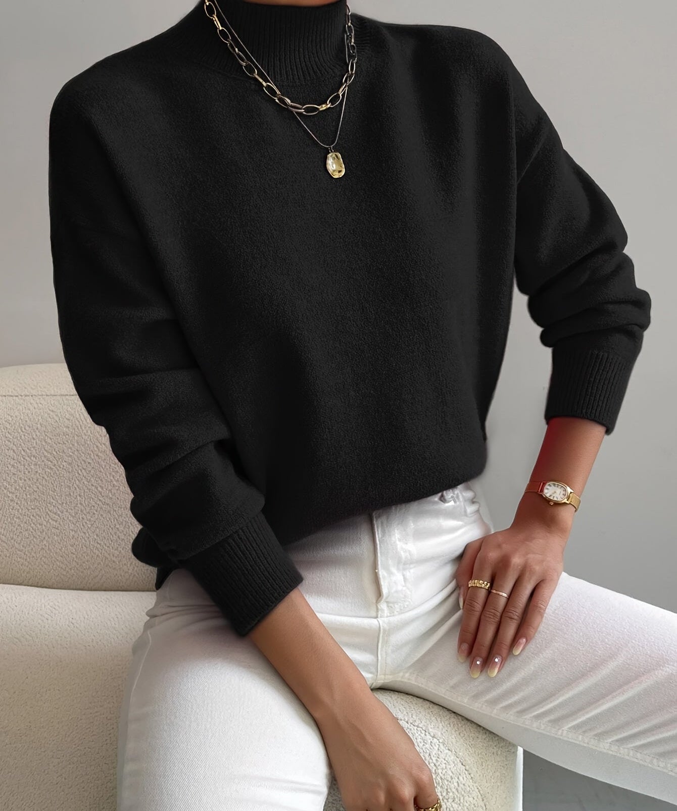 Gebreide damestrui met hoge kraag – zachte warme trui voor de winter