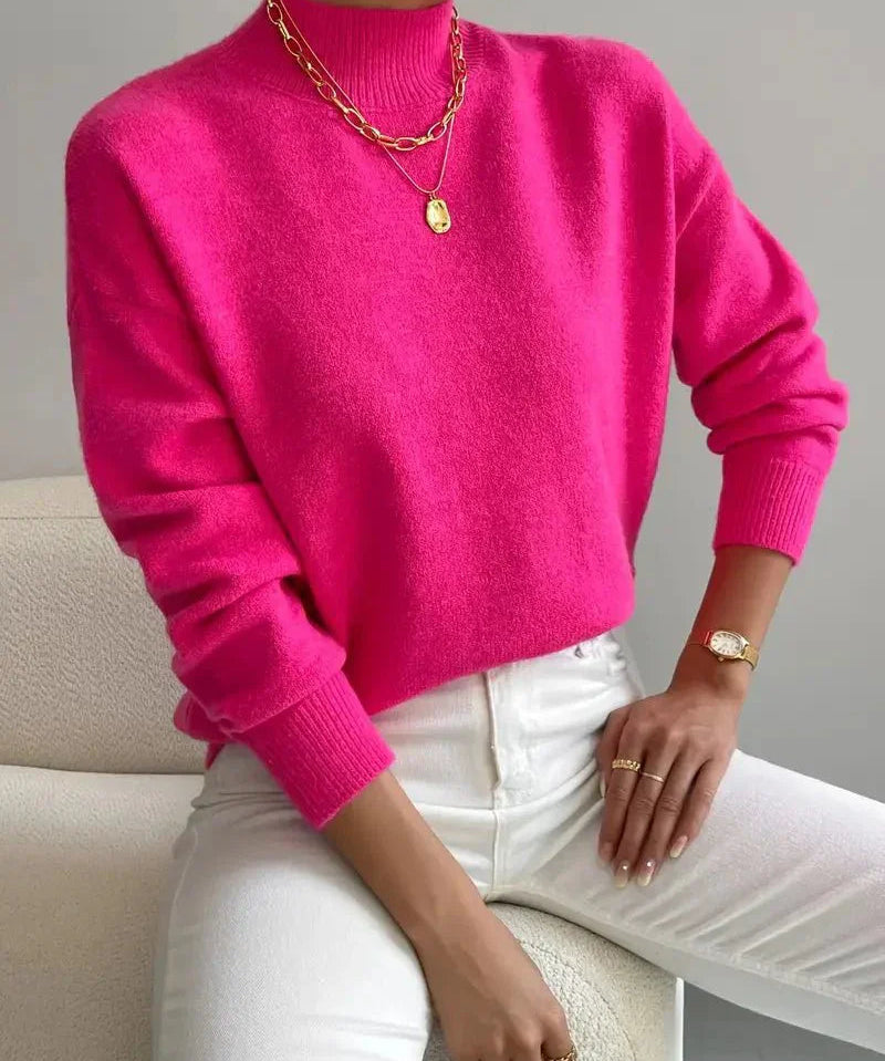 Gebreide damestrui met hoge kraag – zachte warme trui voor de winter