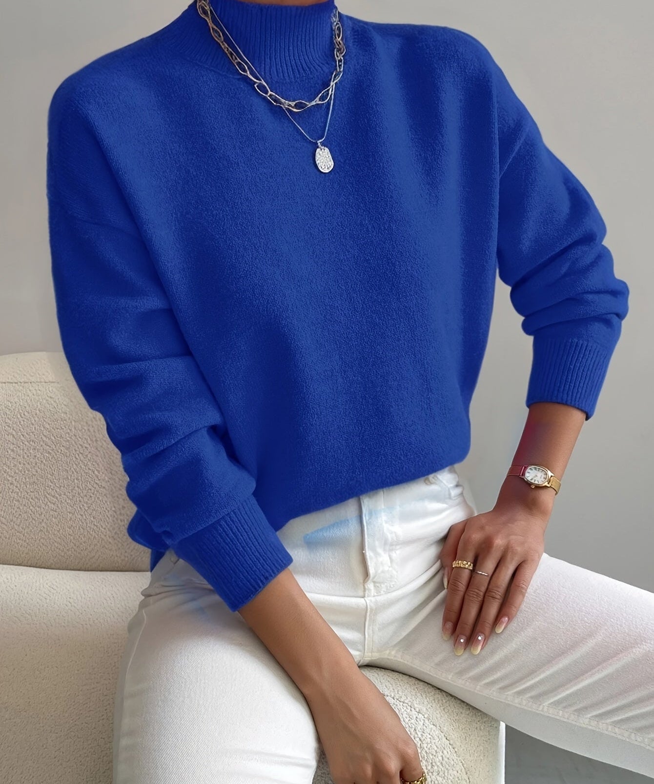 Gebreide damestrui met hoge kraag – zachte warme trui voor de winter