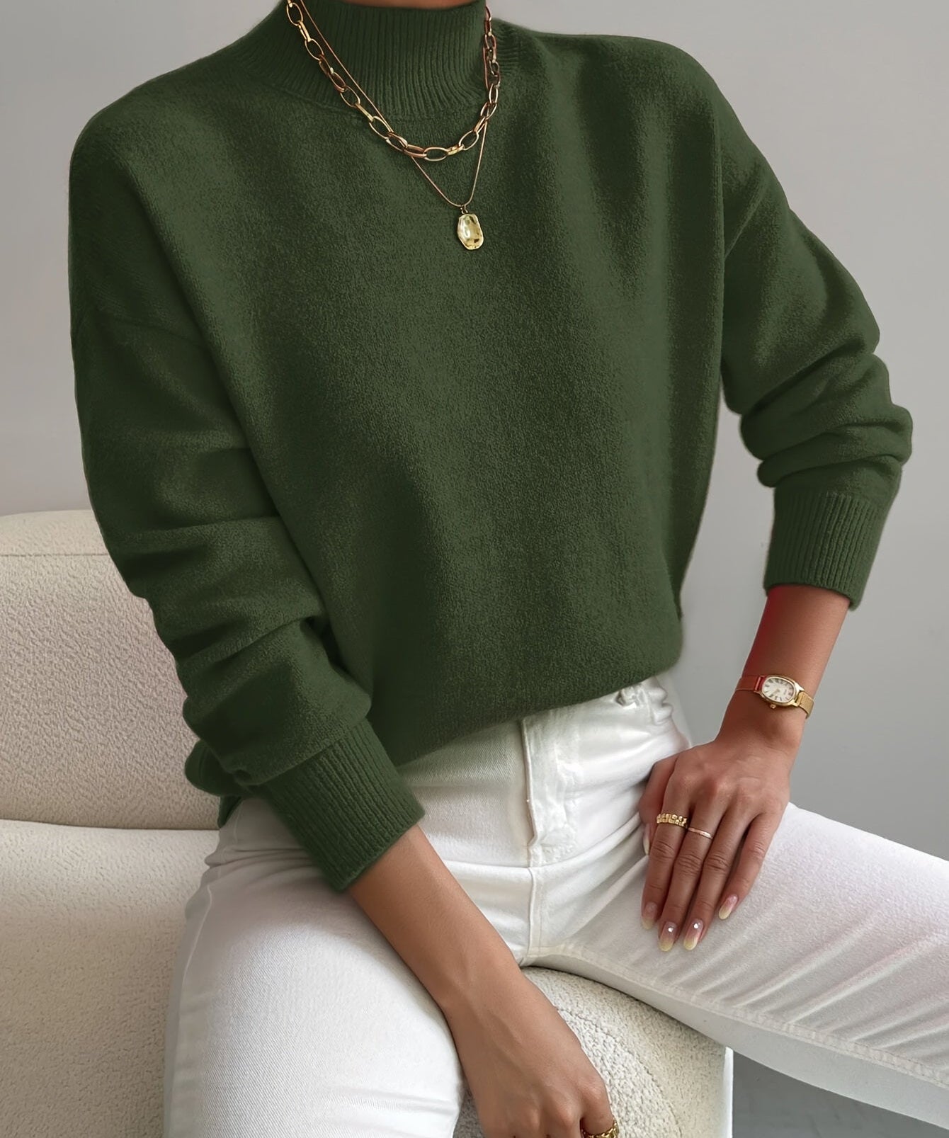 Gebreide damestrui met hoge kraag – zachte warme trui voor de winter