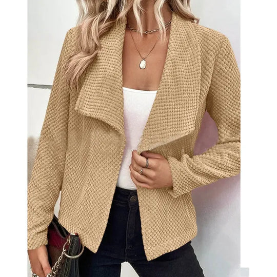 Damesjack Relaxed Fit – Wafelstructuur, Open Voorkant & Watervalrevers