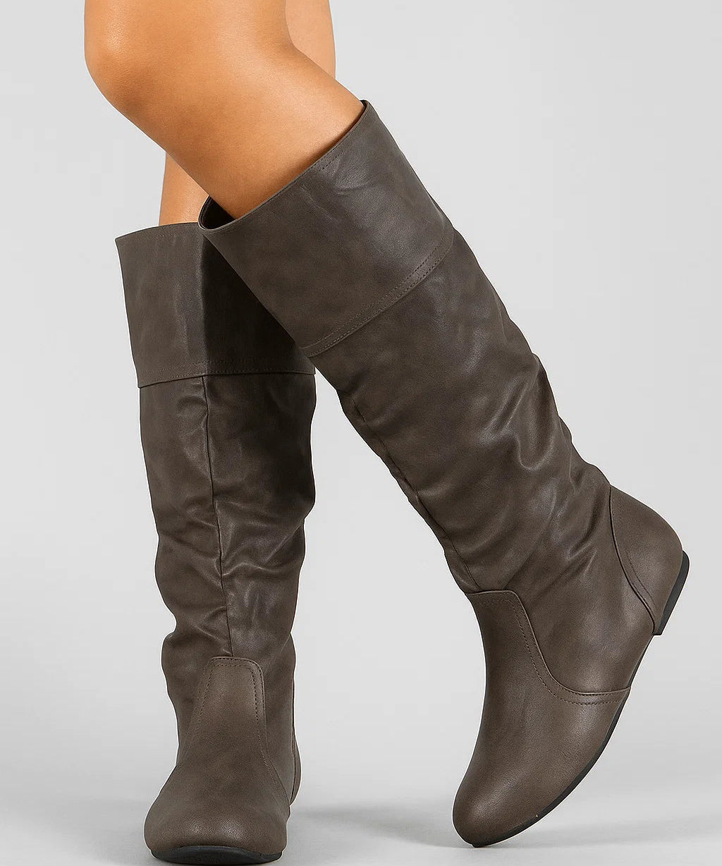 Kniehoge Laarzen Dames – Synthetisch Leren Slouchy Laarzen met Lage Hak | Zara Model