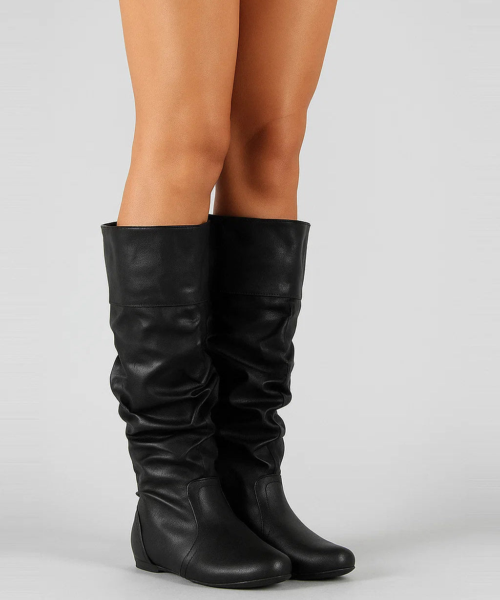 Kniehoge Laarzen Dames – Synthetisch Leren Slouchy Laarzen met Lage Hak | Zara Model