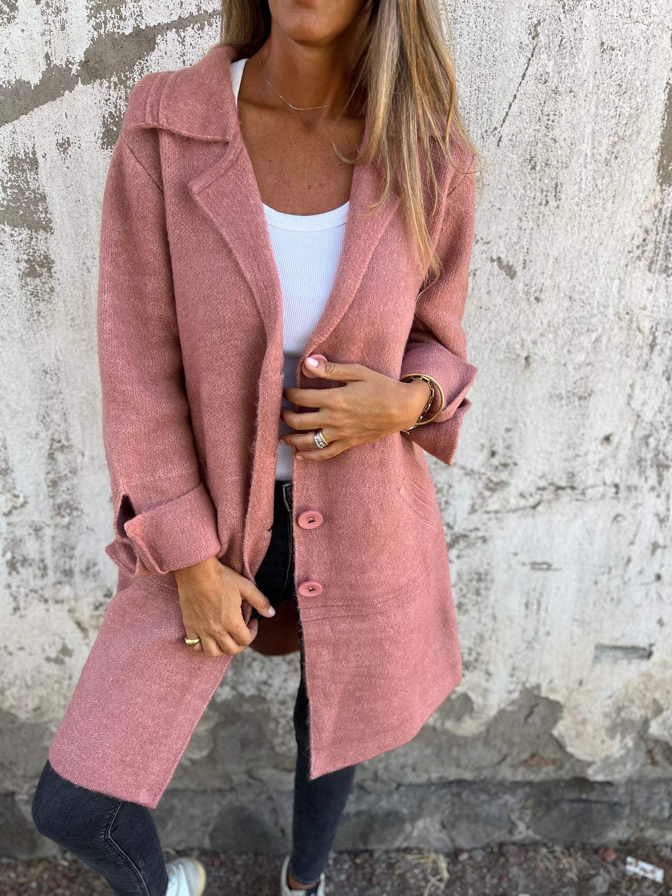 Isabella – Lange damesmantel met omslag | Stijlvolle katoenen jas voor lente & herfst