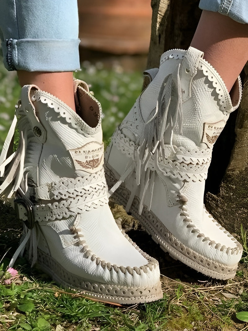 Boho dames westernlaarzen – suède laarzen met franjes & comfortabele fit
