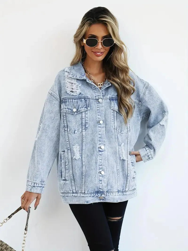 Fay oversized denim jack dames – warm spijkerjack met voering & zakken