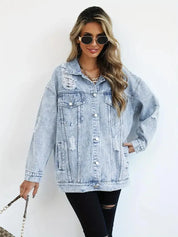 Fay oversized denim jack dames – warm spijkerjack met voering & zakken