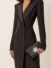 Elegante Jurk met Blazerkraag Dames – Tijdloze Midi-Jurk met Lange Mouwen & Klassieke Flair