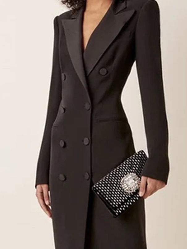 Elegante Jurk met Blazerkraag Dames – Tijdloze Midi-Jurk met Lange Mouwen & Klassieke Flair