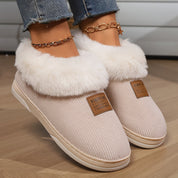Beige dames pantoffels – knusse bontgevoerde sloffen met antislipzool
