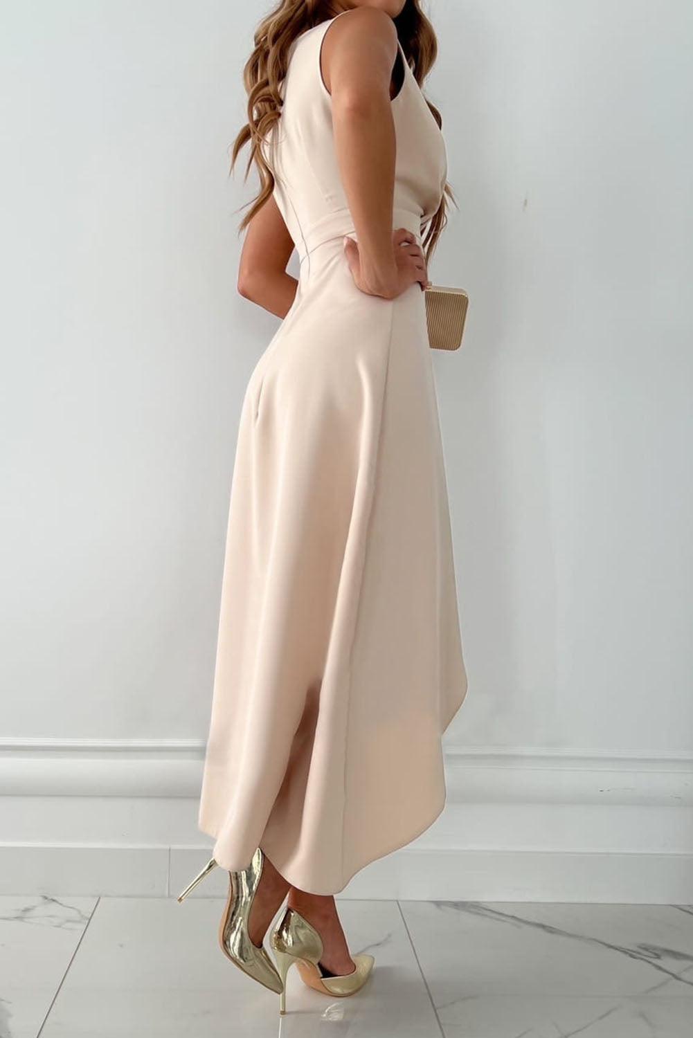 Elegante wrap maxi jurk dames – lange overslagjurk met V-hals en asymmetrische zoom