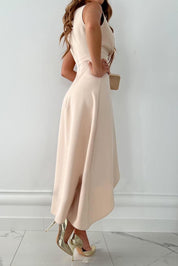 Elegante wrap maxi jurk dames – lange overslagjurk met V-hals en asymmetrische zoom