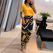 UrbanElegance dames set – blouse met pofmouwen & broek met elastische taille