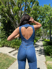Amalia dames jumpsuit | Denim jumpsuit met open rug | Elegante zomer one-piece