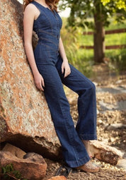 Amalia dames jumpsuit | Denim jumpsuit met open rug | Elegante zomer one-piece
