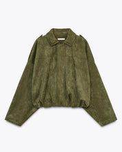 Dames suède jas – oversized leren jas met zachte voering en moderne city-look