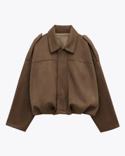 Dames suède jas – oversized leren jas met zachte voering en moderne city-look