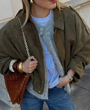 Dames suède jas – oversized leren jas met zachte voering en moderne city-look