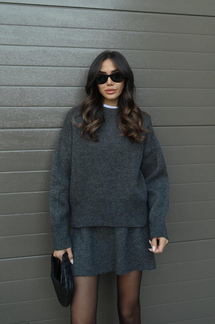 Herfst winter set dames – trui met bijpassende rok in bordeaux