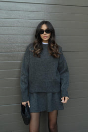 Herfst winter set dames – trui met bijpassende rok in bordeaux
