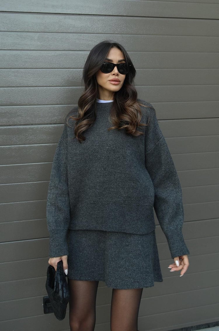Herfst winter set dames – trui met bijpassende rok in bordeaux