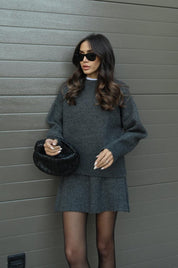 Herfst winter set dames – trui met bijpassende rok in bordeaux