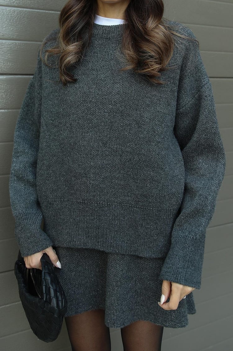 Herfst winter set dames – trui met bijpassende rok in bordeaux
